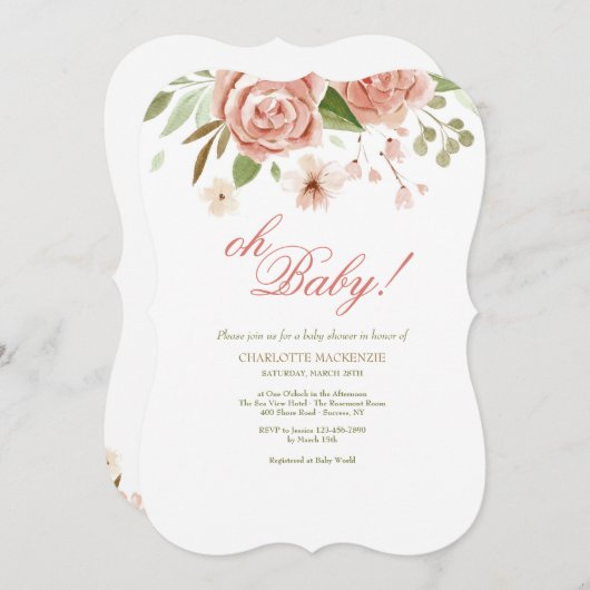 ほこりっぽいバラベビーシャワー招待状 招待状 (正面/裏面)