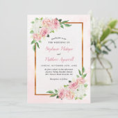 ほこりっぽいバラホワイトフローラ水カラー金ゴールド結婚ズ 招待状 (スタンド正面)