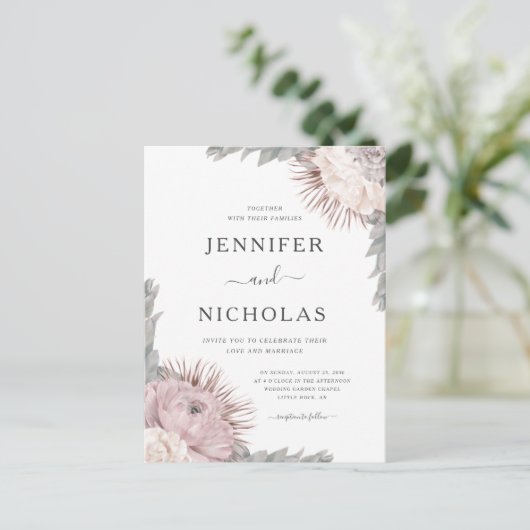 ほこりっぽいバラボホドライフラワーズ結婚式招待状 インビテーションポストカード (スタンド正面)