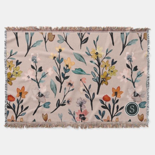 ほこりっぽいバラボホフローラウォーターカラーカスタム スローブランケット (正面)