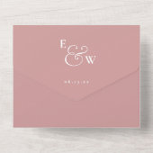 ほこりっぽいバラミニマリストモノグラム結婚QRコード オールインワン招待状 (裏面)