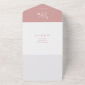 ほこりっぽいバラミニマルエレガントリストモノグラ結婚ムの オールインワン招待状 (外側)