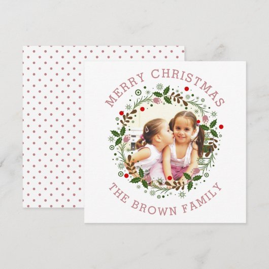 ほこりっぽいバラメリークリスマス、フローラリース写真 シーズンカード (正面/裏面)