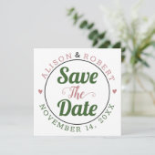 ほこりっぽいバラモスグリーンタイポグラフィの写真を背面に表示 セーブザデート (スタンド正面)