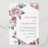 ほこりっぽいバラモダンの結婚葉 箔招待状 (正面)