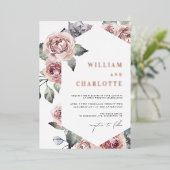 ほこりっぽいバラモダンの結婚葉 箔招待状 (立ち正面)