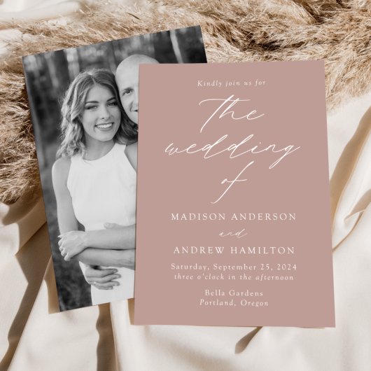 ほこりっぽいバラモダンエレガンスフォト結婚ズ 招待状