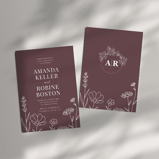 ほこりっぽいバラモダンフローラ結婚式招待状 招待状