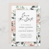ほこりっぽいバラモダンフローラ結婚書道 セーブザデート (正面/裏面)
