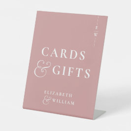 ほこりっぽいバラモノグラムカードとギフト 台座サイン