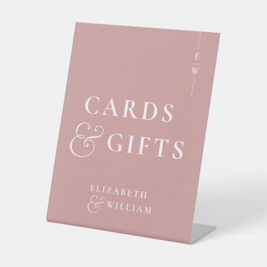 ほこりっぽいバラモノグラムカードとギフト 台座サイン (正面)