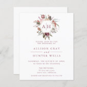 ほこりっぽいバラモノグラム結婚式招待状 (正面/裏面)