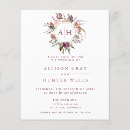 ほこりっぽいバラモノグラム結婚式招待状