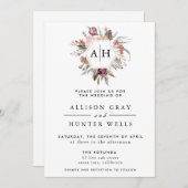 ほこりっぽいバラモノグラム結婚式招待状 招待状 (正面/裏面)