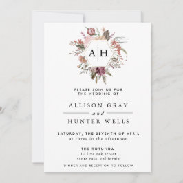 ほこりっぽいバラモノグラム結婚式招待状 招待状