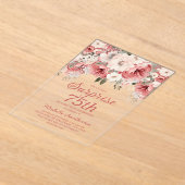 ほこりっぽいバラレッドクリームウォーター色フローラサプライズ75 アクリル招待状 (レイダウン)