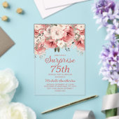 ほこりっぽいバラレッドクリームウォーター色フローラサプライズ75 アクリル招待状 (インサイチュ (ウェディング))