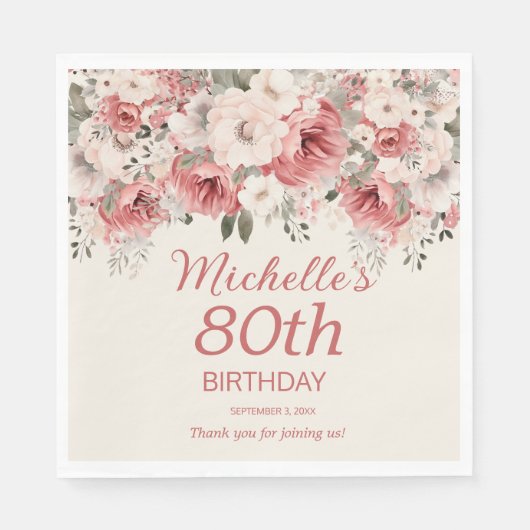 ほこりっぽいバラレッドクリームウォーター色フローラ80th スタンダードランチョンナプキン (正面)