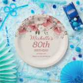 ほこりっぽいバラレッドクリームウォーター色フローラ80th ペーパープレート (パーティー)