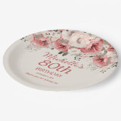 ほこりっぽいバラレッドクリームウォーター色フローラ80th ペーパープレート (アングル)
