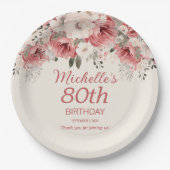 ほこりっぽいバラレッドクリームウォーター色フローラ80th ペーパープレート (正面)