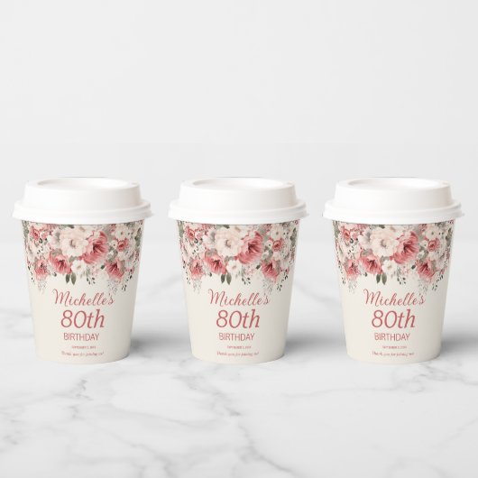 ほこりっぽいバラレッドクリームウォーター色フローラ80th 紙コップ (複数)
