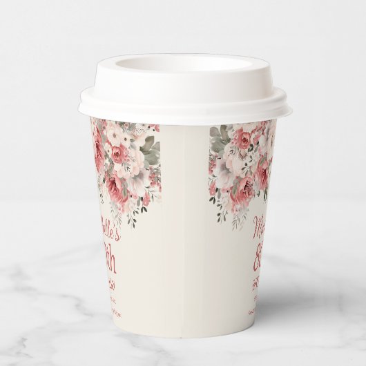 ほこりっぽいバラレッドクリームウォーター色フローラ80th 紙コップ (右)
