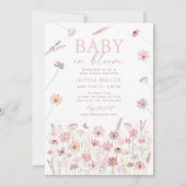 ほこりっぽいバラワイルドフラワーズベビーイン開花ベビーシャワー 招待状 (正面)