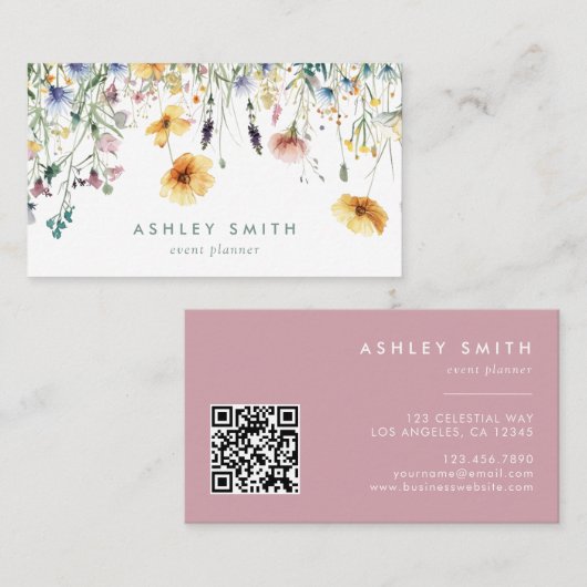 ほこりっぽいバラワイルドフラワーQRコード 名刺 (正面/裏面)