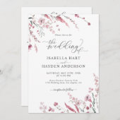 ほこりっぽいバラワイルドフローラすべて結婚の1つのQRコード 招待状 (正面/裏面)