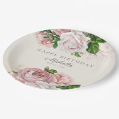 ほこりっぽいバラヴィンテージフローラ女性の誕生日 ペーパープレート (アングル)
