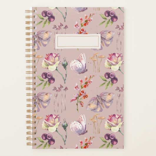 ほこりっぽいバラヴィンテージ植物性マッシュルームバタフライ プランナー手帳 (正面)