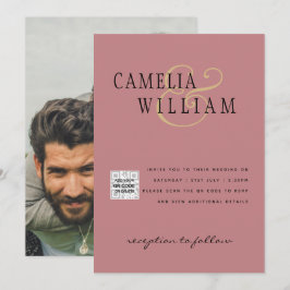 ほこりっぽいバラ写真結婚式QRコード救日付 招待状