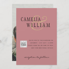 ほこりっぽいバラ写真結婚式QRコード救日付 招待状