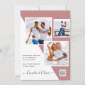 ほこりっぽいバラ写真結婚式QRコード救日付 招待状 (正面)