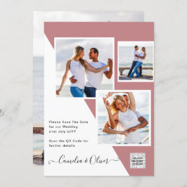 ほこりっぽいバラ写真結婚式QRコード救日付 招待状