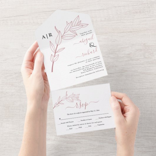 ほこりっぽいバラ分岐離れ秋の結婚式 オールインワン招待状 (貼ってはがせる)