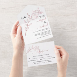 ほこりっぽいバラ分岐離れ秋の結婚式 オールインワン招待状