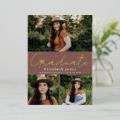 ほこりっぽいバラ卒業写真フォイル発表 箔招待状 (立ち正面)