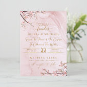 ほこりっぽいバラ大理石金ゴールド抽象芸術結婚花模様 招待状 (スタンド正面)