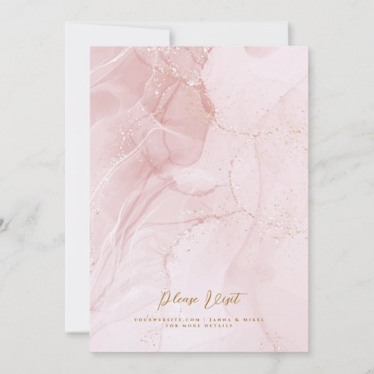 ほこりっぽいバラ大理石金ゴールド抽象芸術結婚花模様 招待状 (裏面)