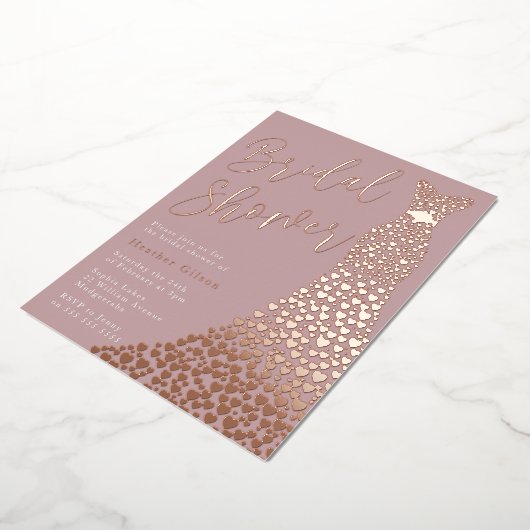 ほこりっぽいバラ実在バラ金ゴールドガウンブライダルシャワー 箔招待状 (回転した状態)