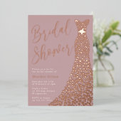 ほこりっぽいバラ実在バラ金ゴールドガウンブライダルシャワー 箔招待状 (立ち正面)