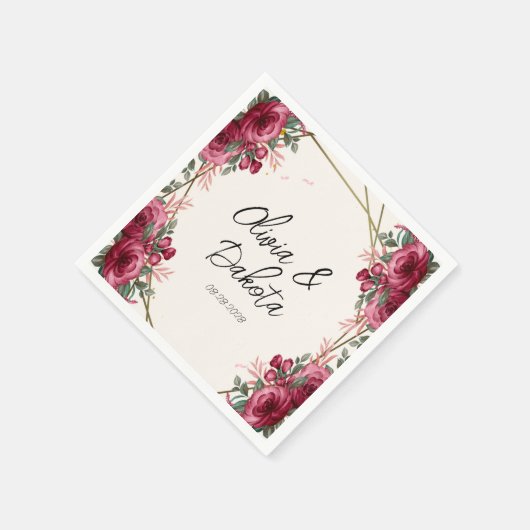 ほこりっぽいバラ幾何結婚フローラ スタンダードカクテルナプキン (角)