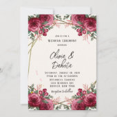 ほこりっぽいバラ幾何結婚フローラ 招待状 (正面)