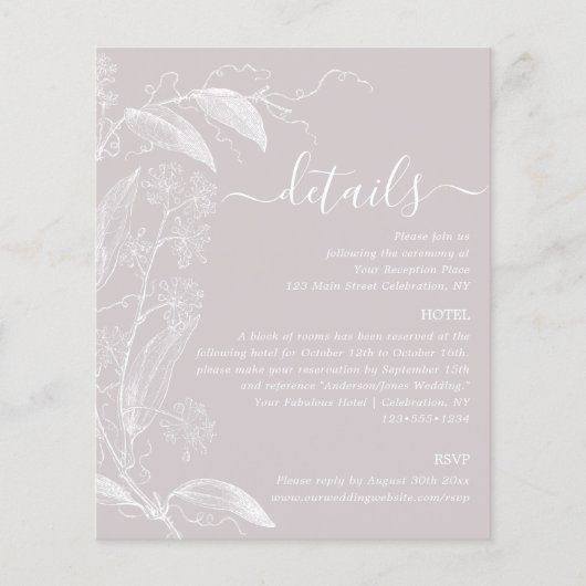 ほこりっぽいバラ植物性詳細エンクロージャカード (正面)