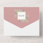 ほこりっぽいバラ植物緑モノグラム結婚ズ オールインワン招待状 (裏面)