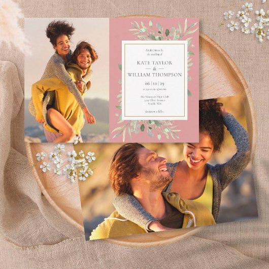 ほこりっぽいバラ植物緑結婚の写真 招待状