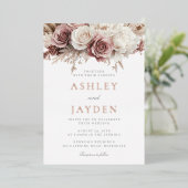 ほこりっぽいバラ植物花結婚のバラ金ゴールド 箔招待状 (立ち正面)