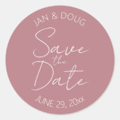 ほこりっぽいバラ様式化された結婚式の日付を保存 ラウンドシール (正面)